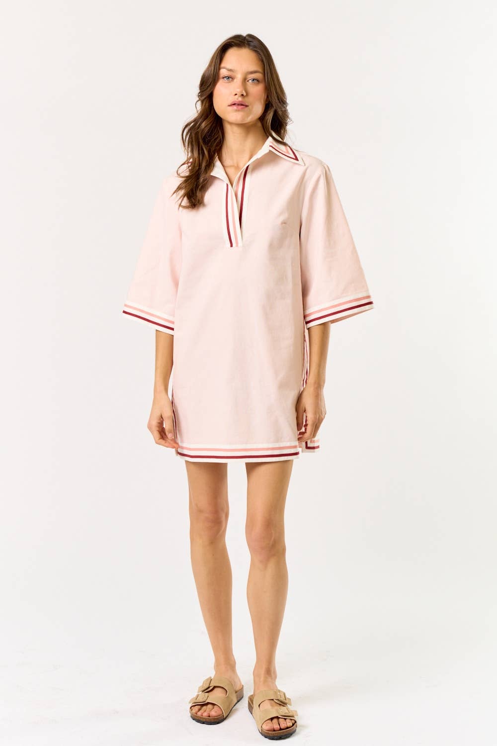 Lila Striped Collared Oversize Mini Dress (Light Pink)