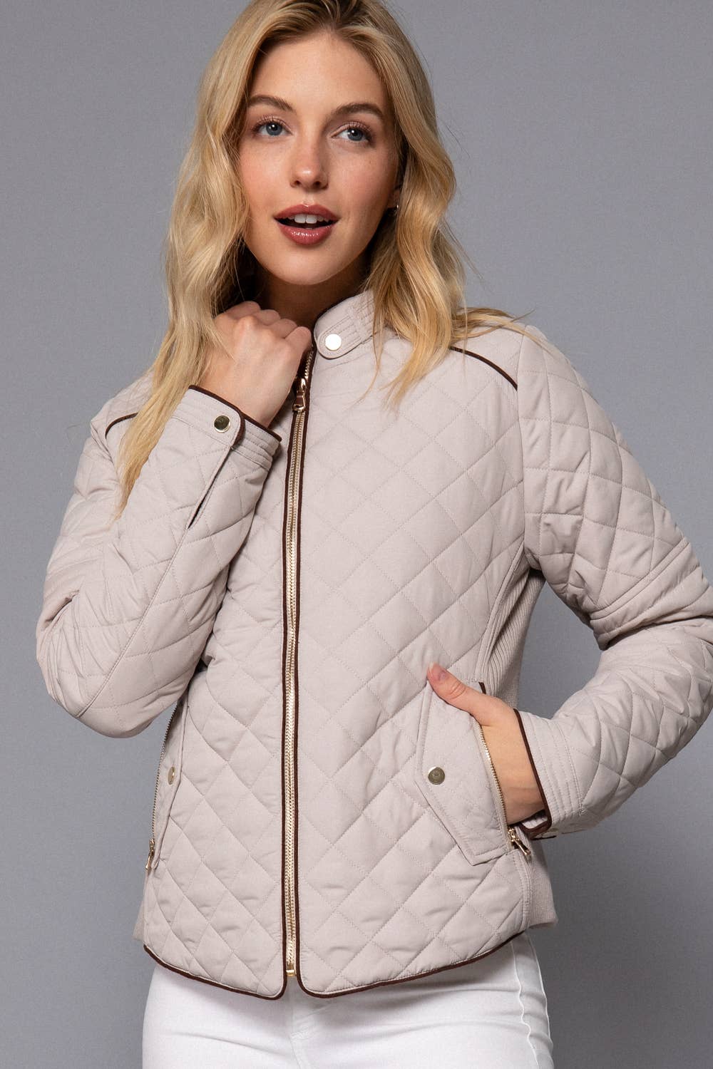 Addison Suede-Piped Quilted Jacket