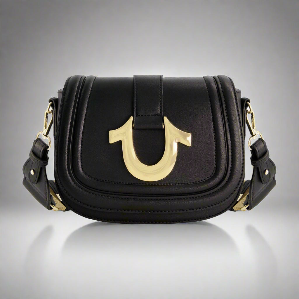 True Religion Camden Saddle Bag with Gold Hardware (Black)