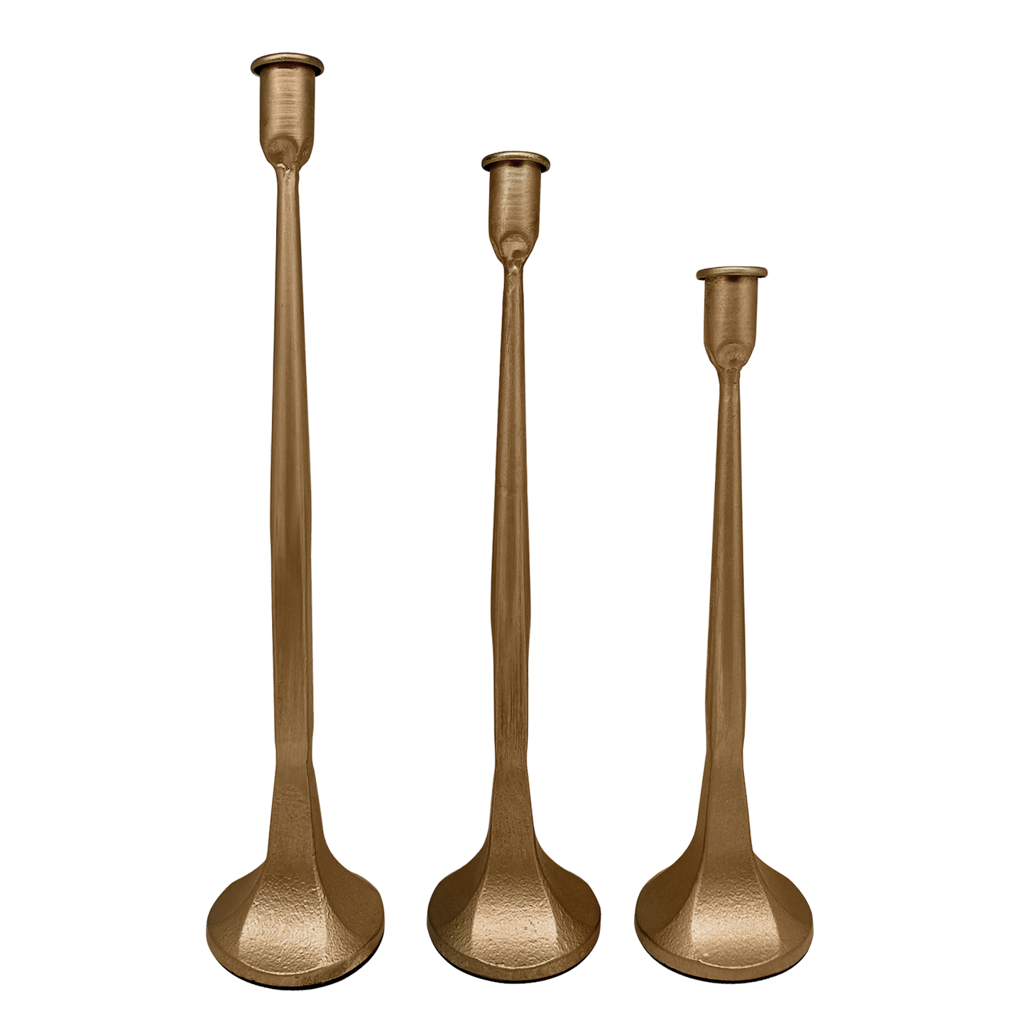 Gold Cast Iron Taper Candle Holders - Set of 3