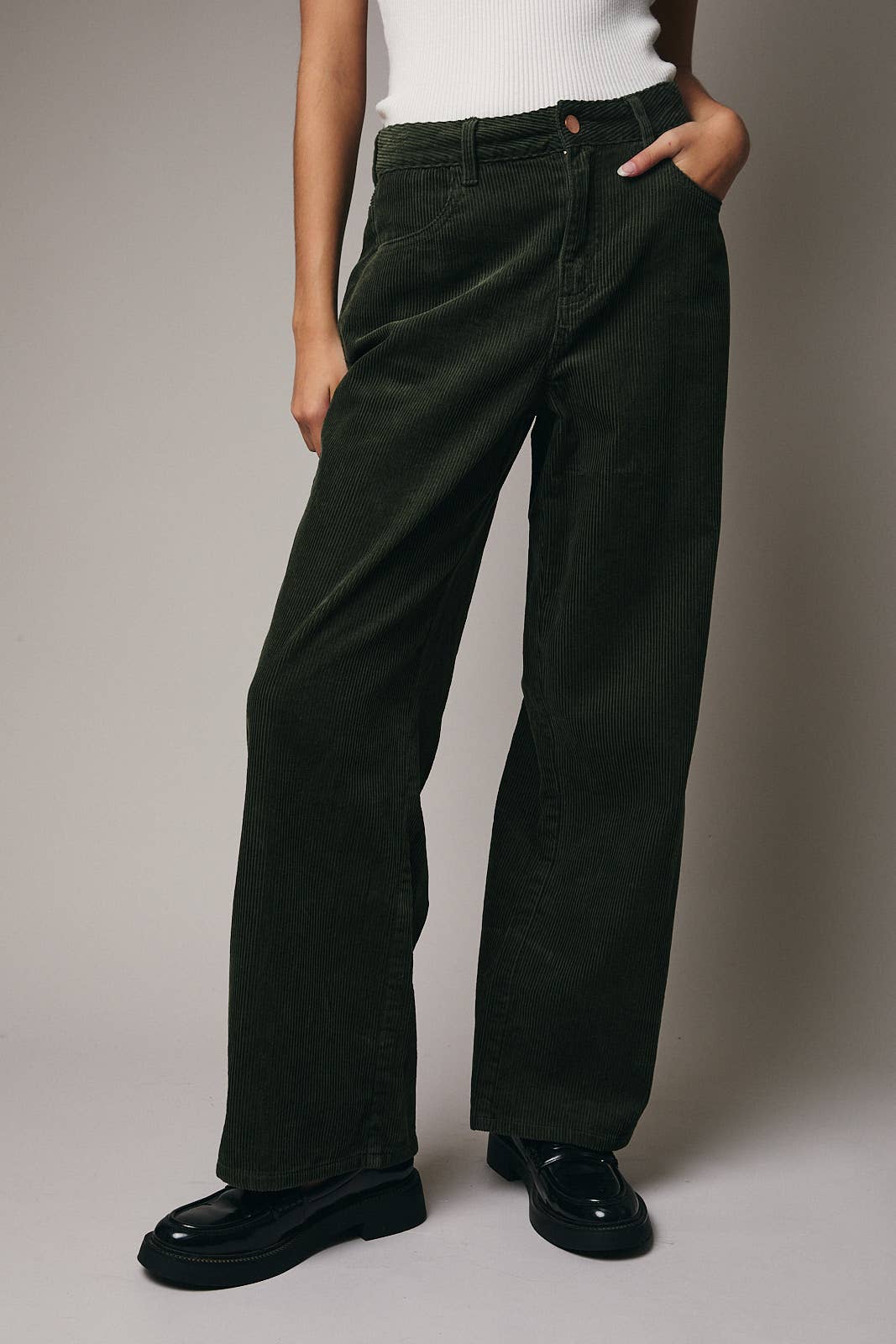 Margot Corduroy Wide-Leg Pants (Olive)