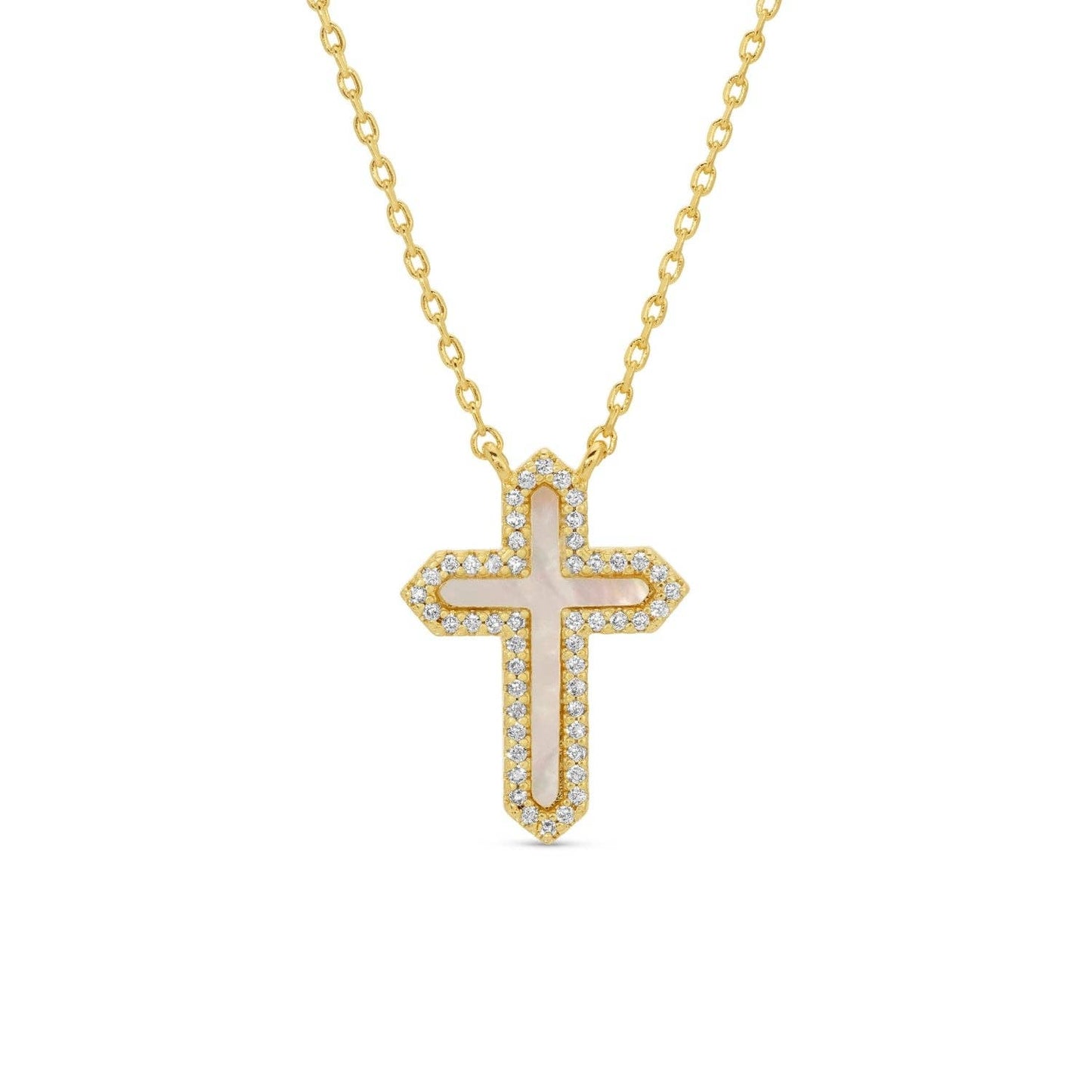Feel the Faith, Shell Pavé Cross Necklace — Gold
