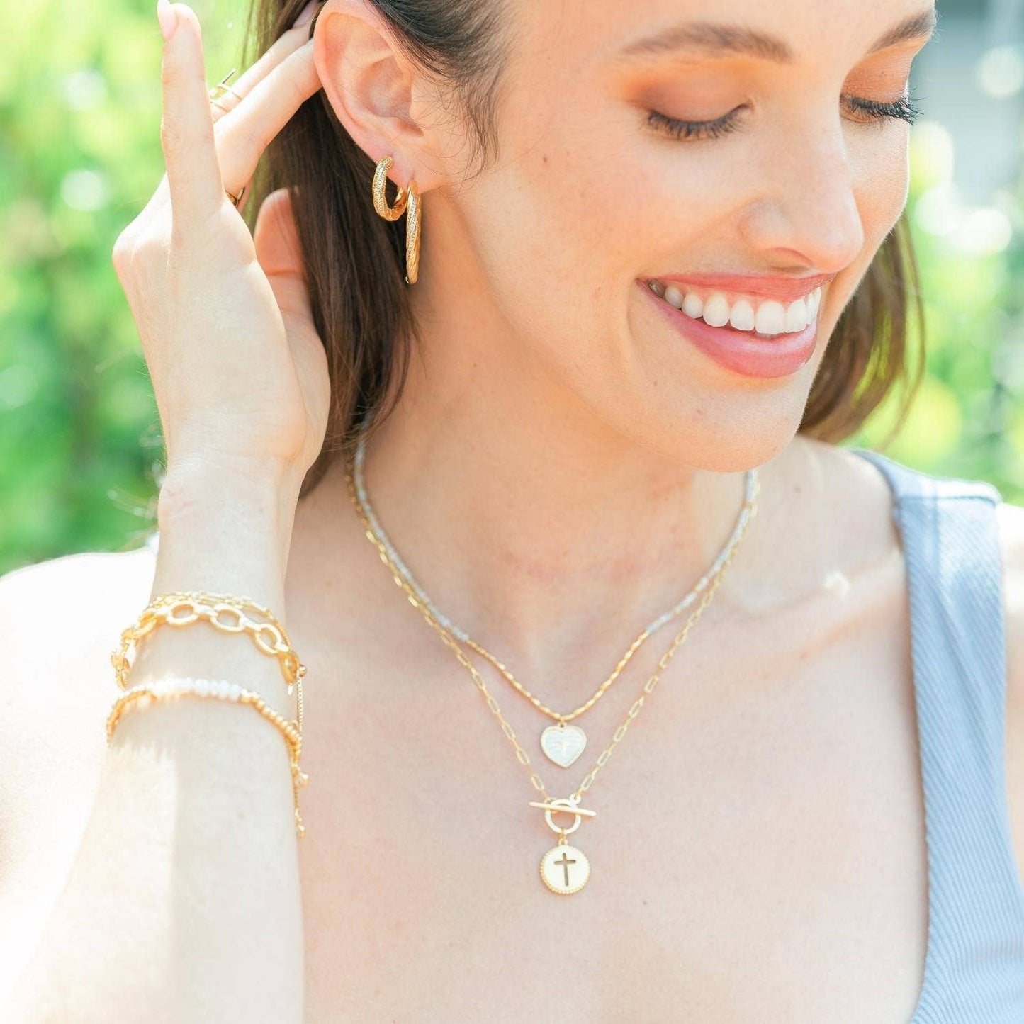 Cross Paperclip Toggle Necklace — Gold Necklace