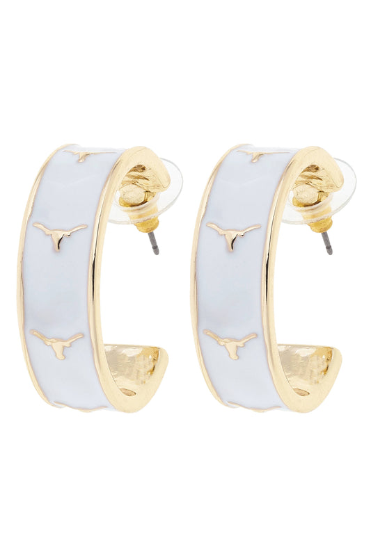 Texas Longhorns Enamel Logo Hoop Earrings White