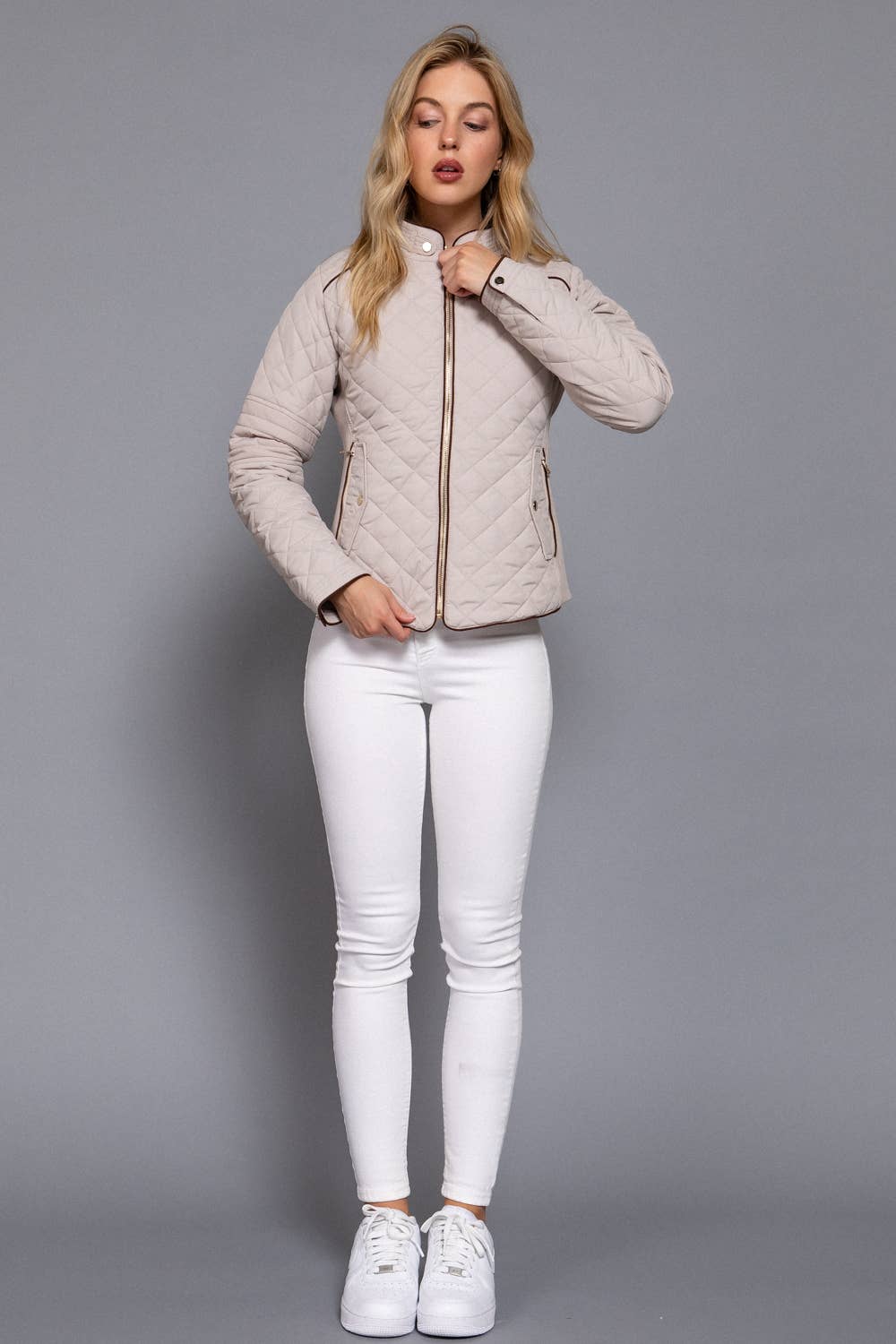 Addison Suede-Piped Quilted Jacket