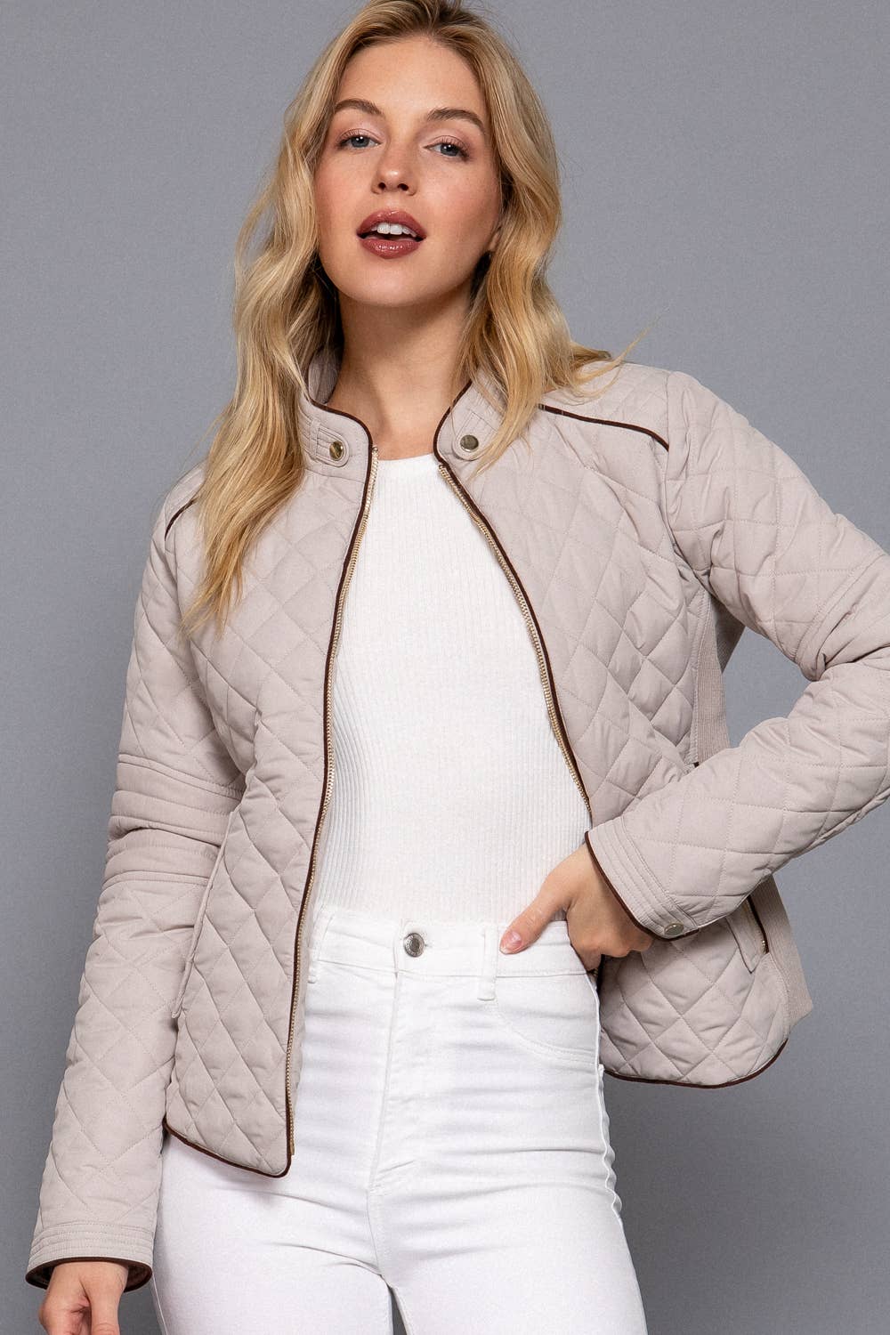 Addison Suede-Piped Quilted Jacket
