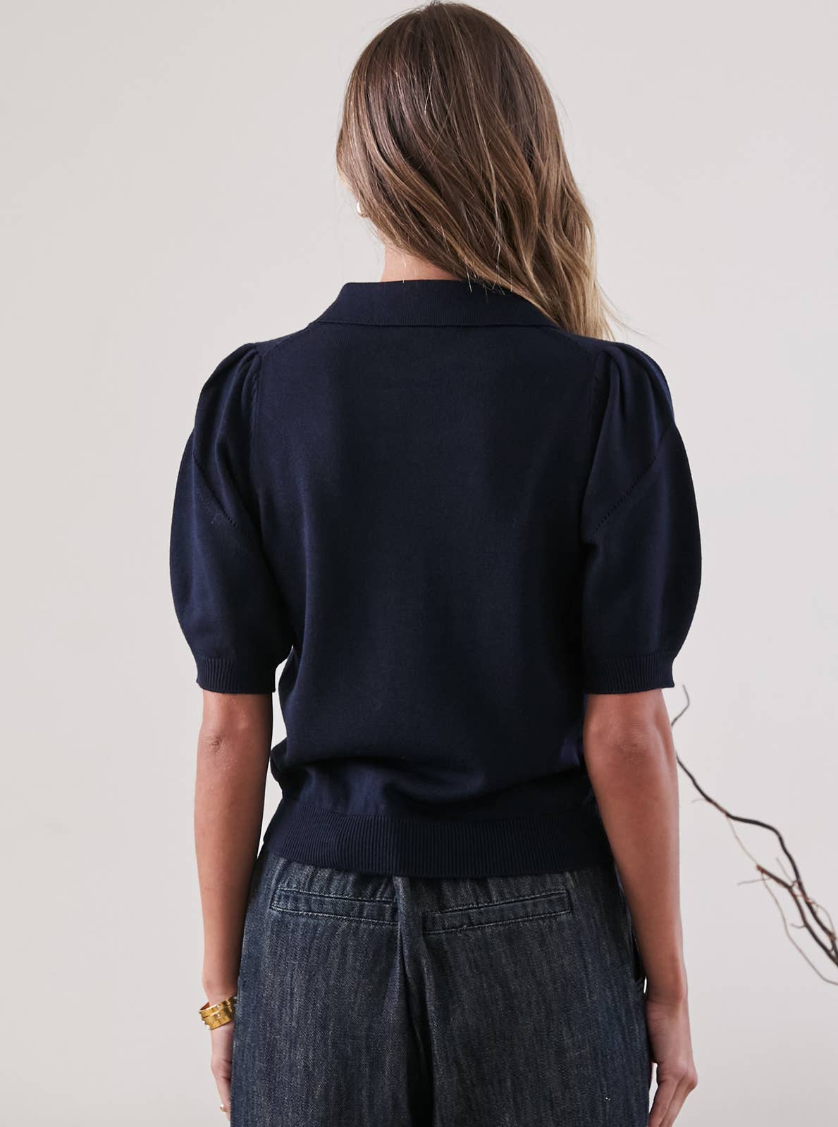 Harper Ribbed Polo Knit Top (Navy) Current Air