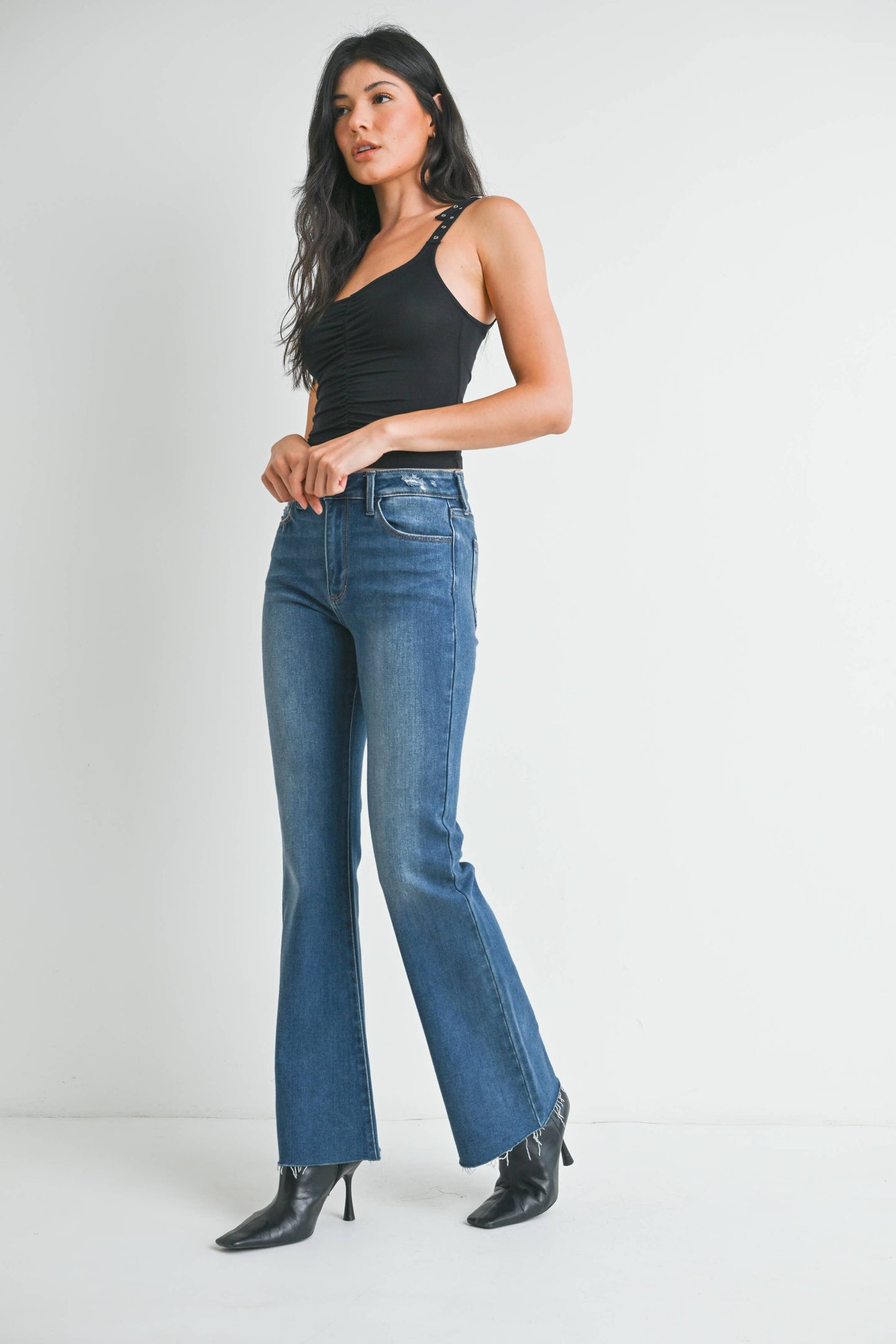 Rowan Flare Jeans with Hem Detail (Dark Wash)