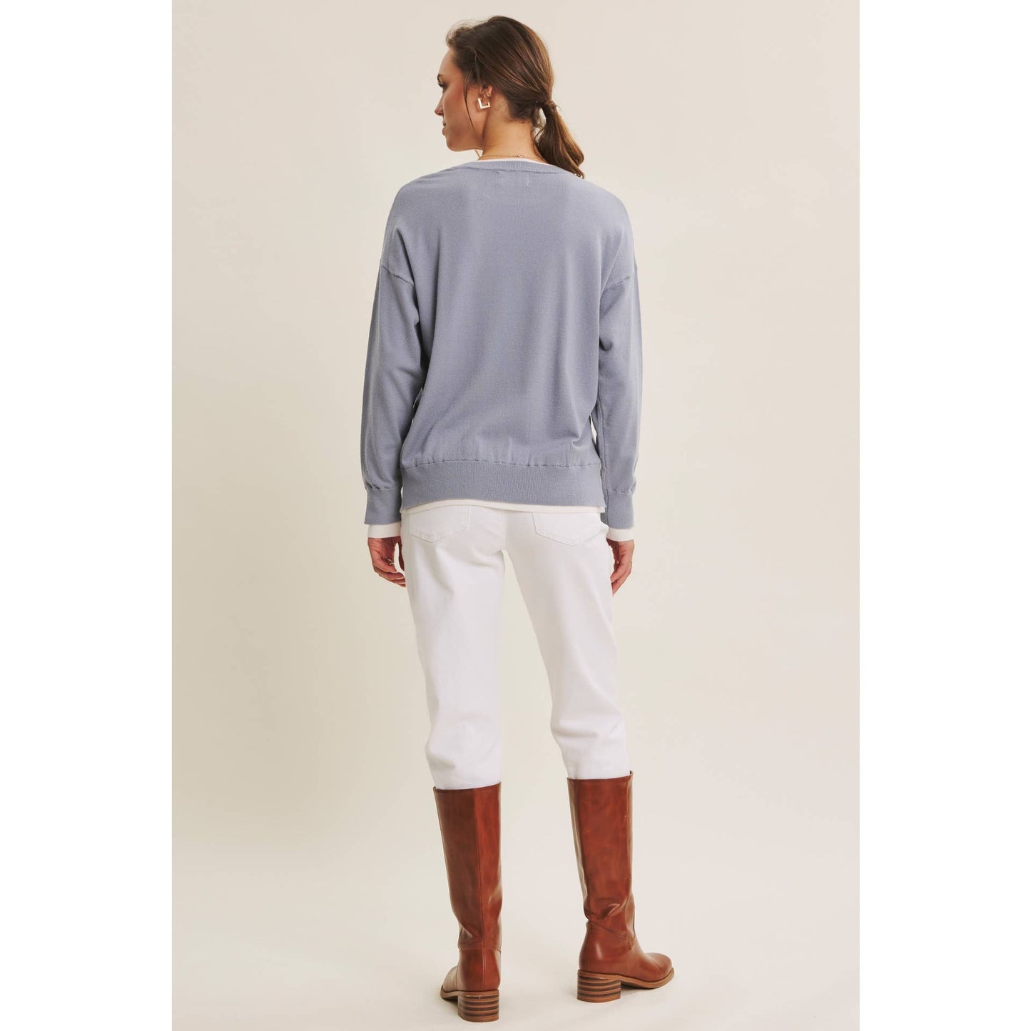 Feather Light Touch Two-Tone Viscose Sweater (Dusty Blue)