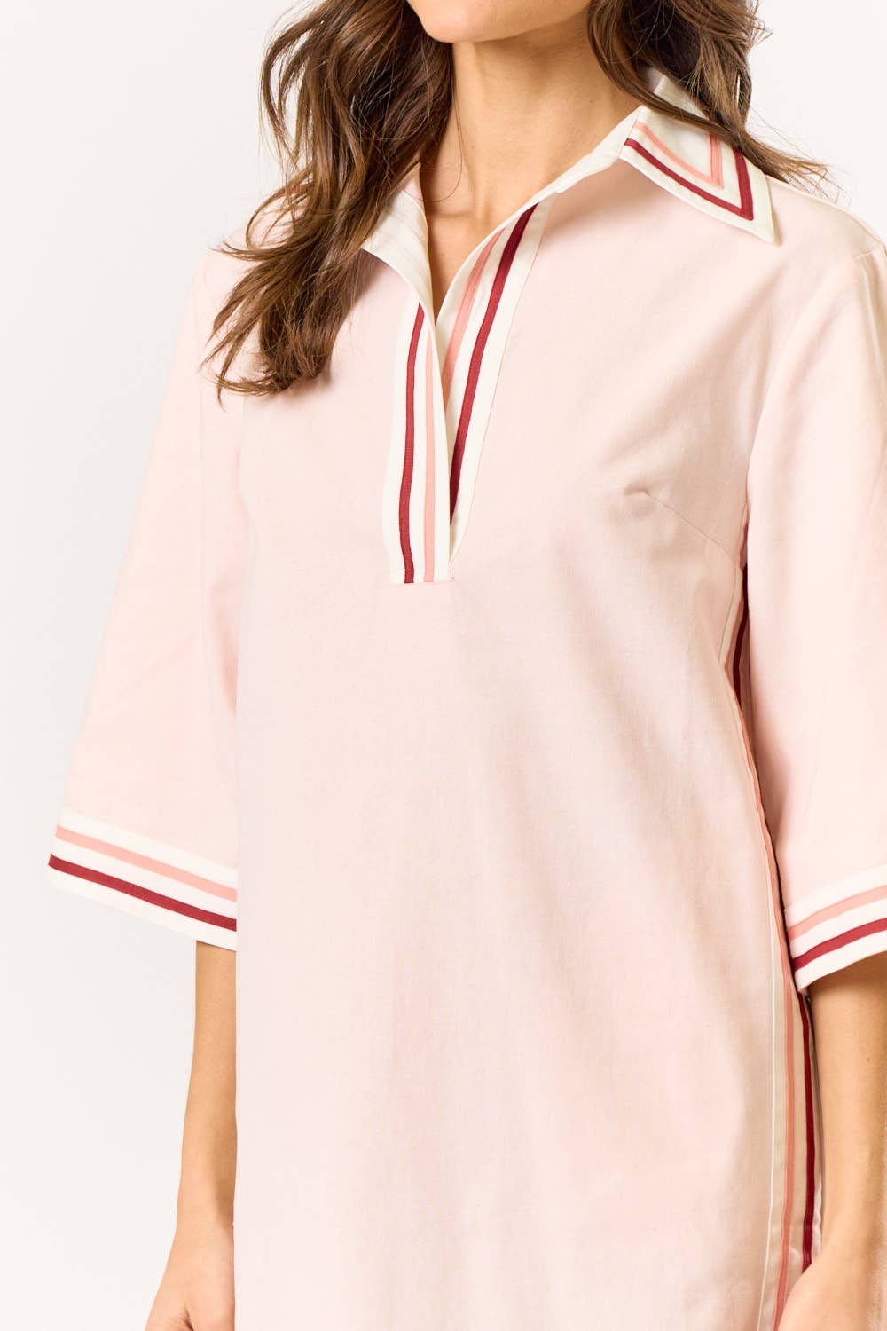 Lila Striped Collared Oversize Mini Dress (Light Pink)