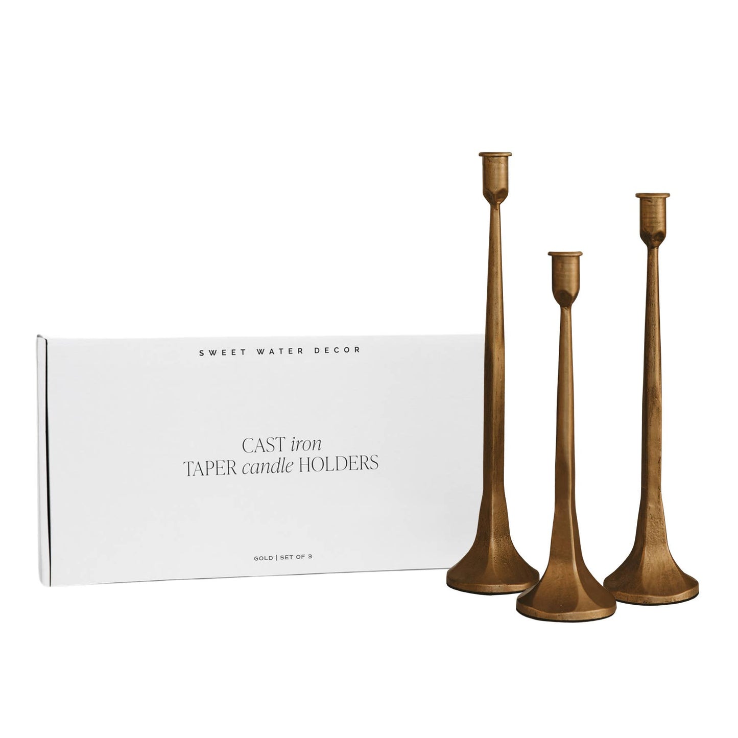 Gold Cast Iron Taper Candle Holders - Set of 3