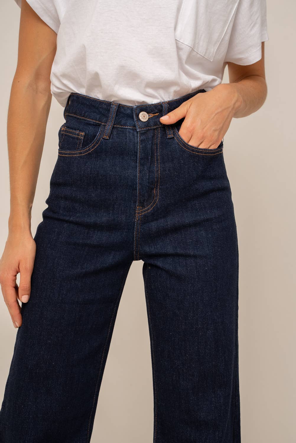 Gabriel Wide Jeans by Oraije Paris, stylish denim bottoms with a relaxed fit, shown in a flattering wide-leg silhouette.