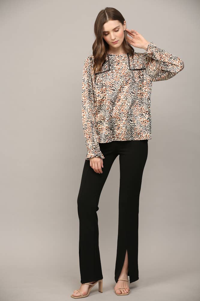 Esme Animal-Print Lace Peasant Blouse (Ivory Multi)