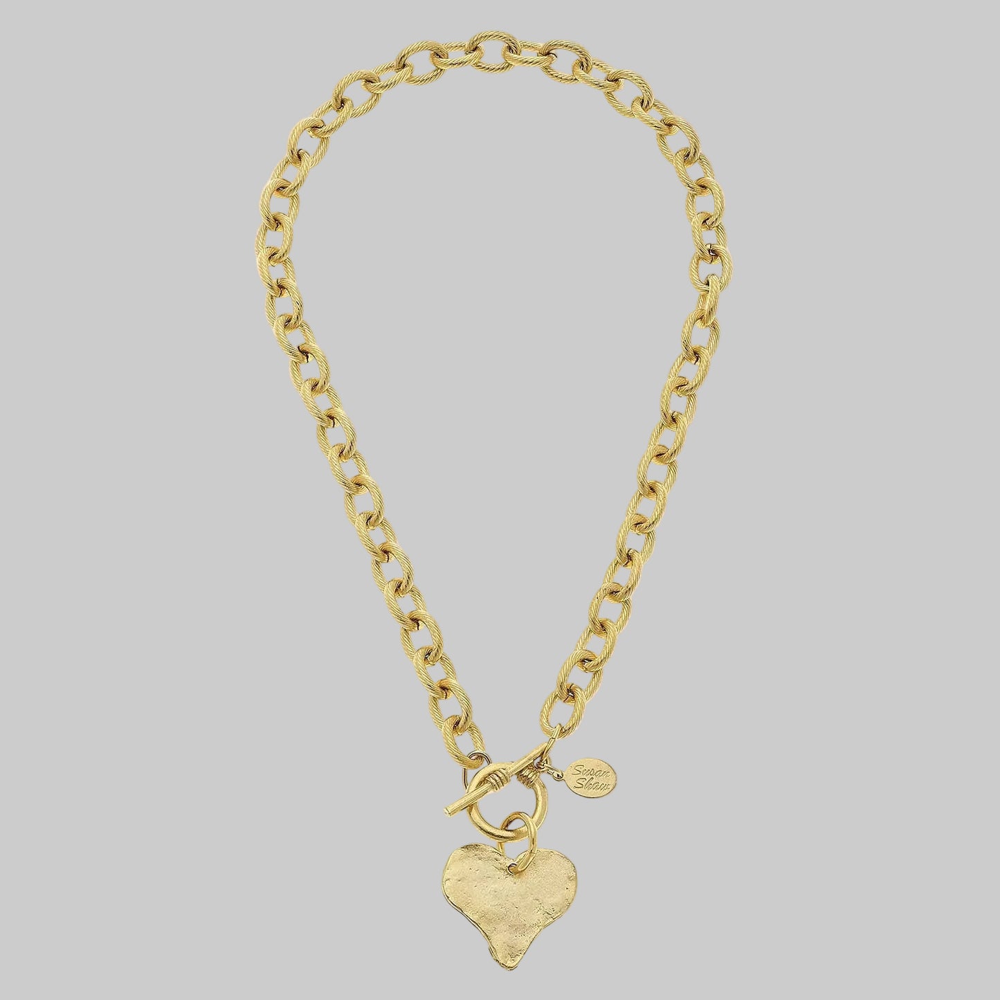 Susan Shaw Amelia Heart Toggle Necklace featuring a heart pendant and toggle clasp, elegant jewelry for stylish accessorizing.