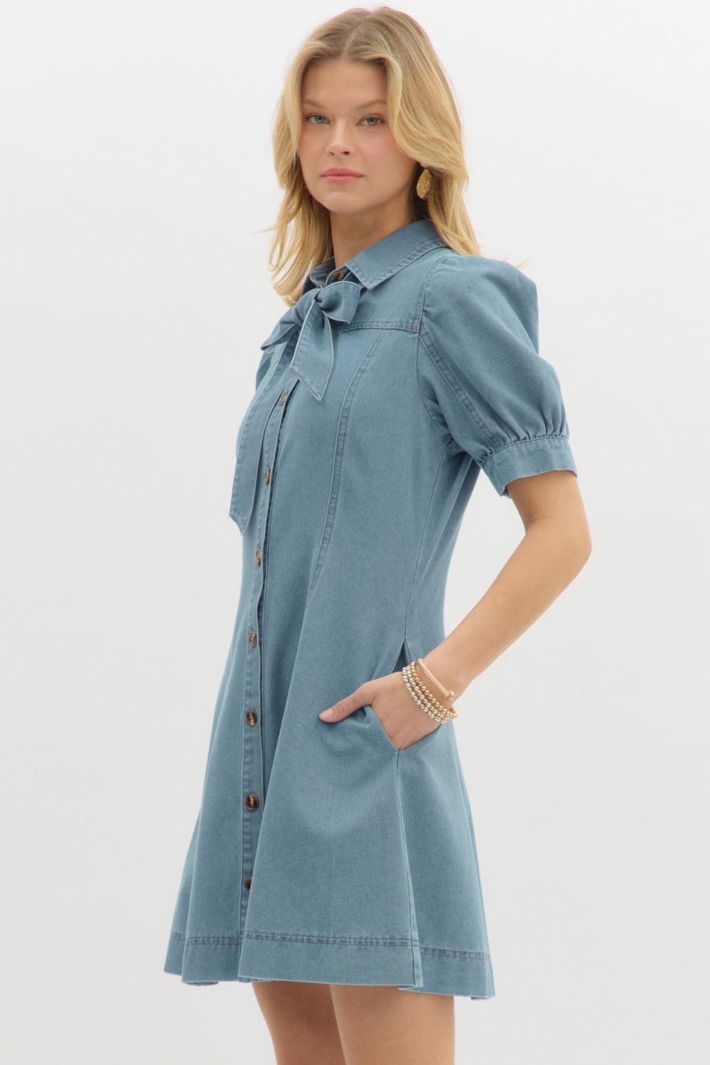 The Caroline Denim Bow Dress Entro