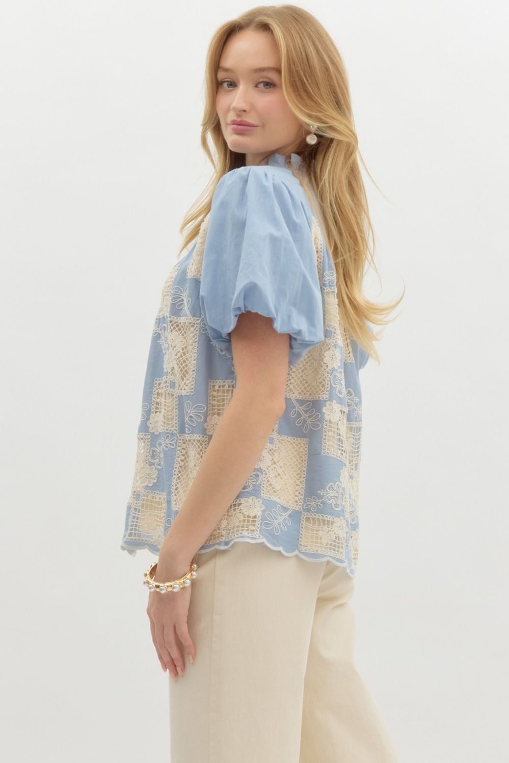 The Madeline Crochet Yoke Blouse Entro