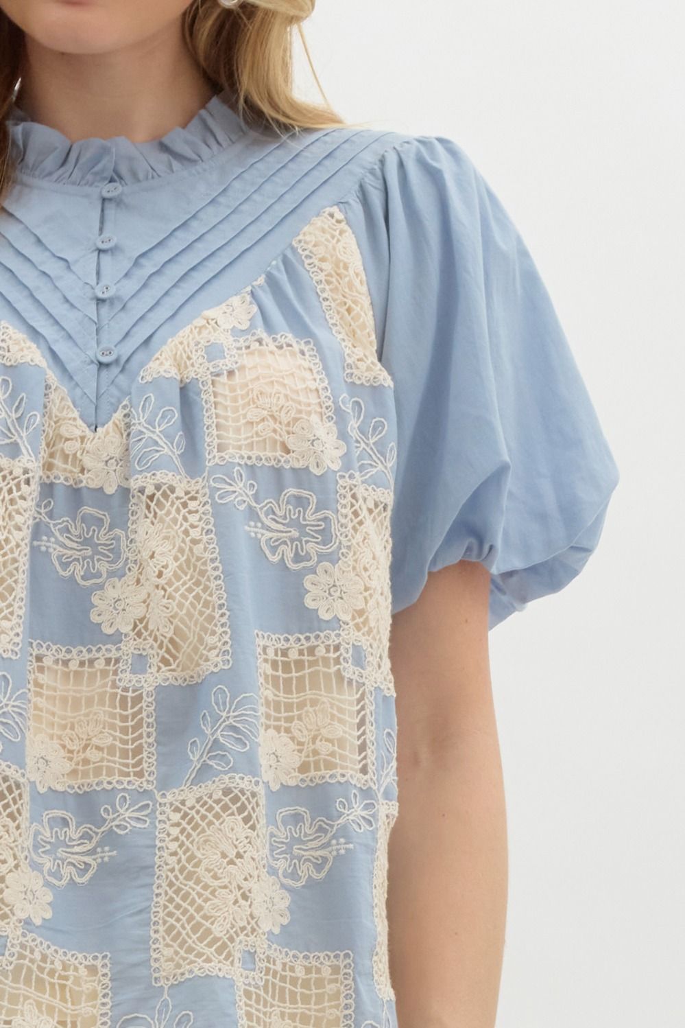 The Madeline Crochet Yoke Blouse Entro