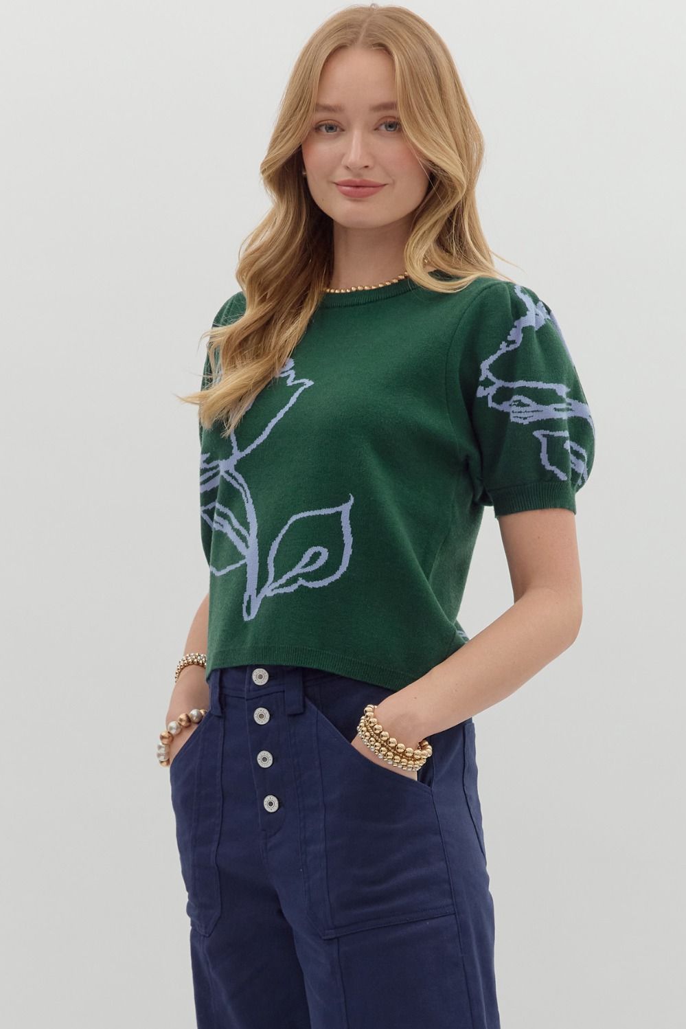 Isabelle Floral Puff Sleeve Sweater Entro