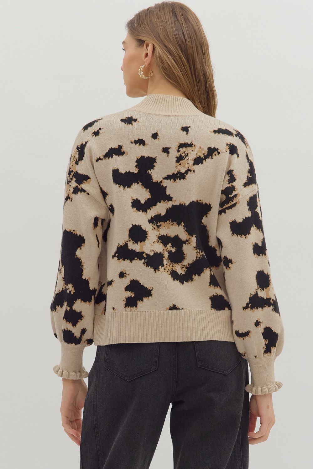 Wren Abstract Frill Knit Pullover – Taupe Entro