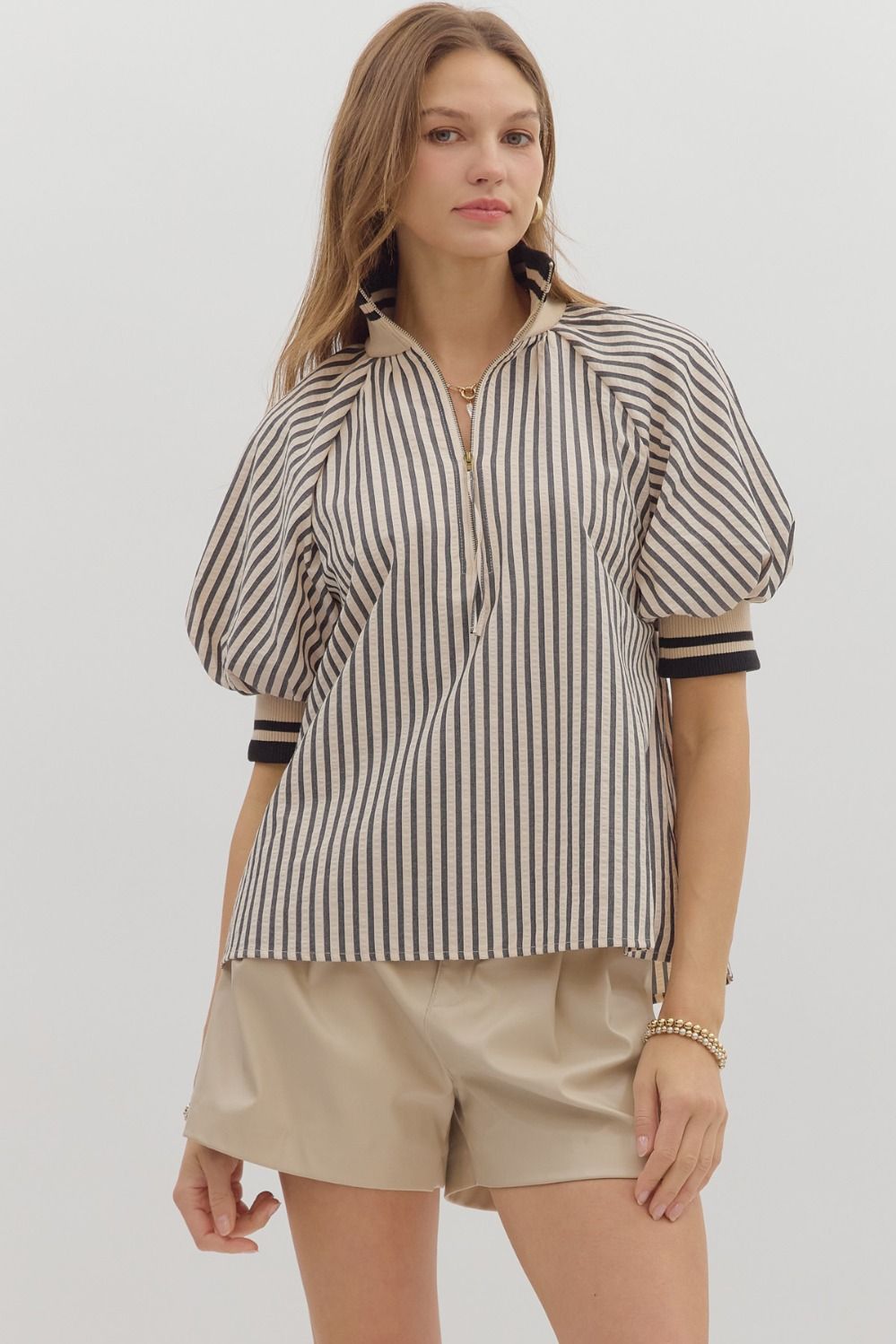 Noelle Ribbed Knit Puff Sleeve Top Entro