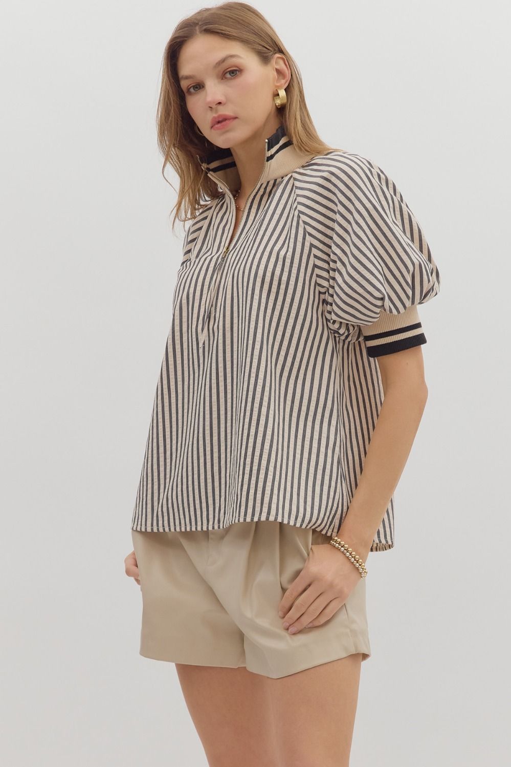 Noelle Ribbed Knit Puff Sleeve Top Entro