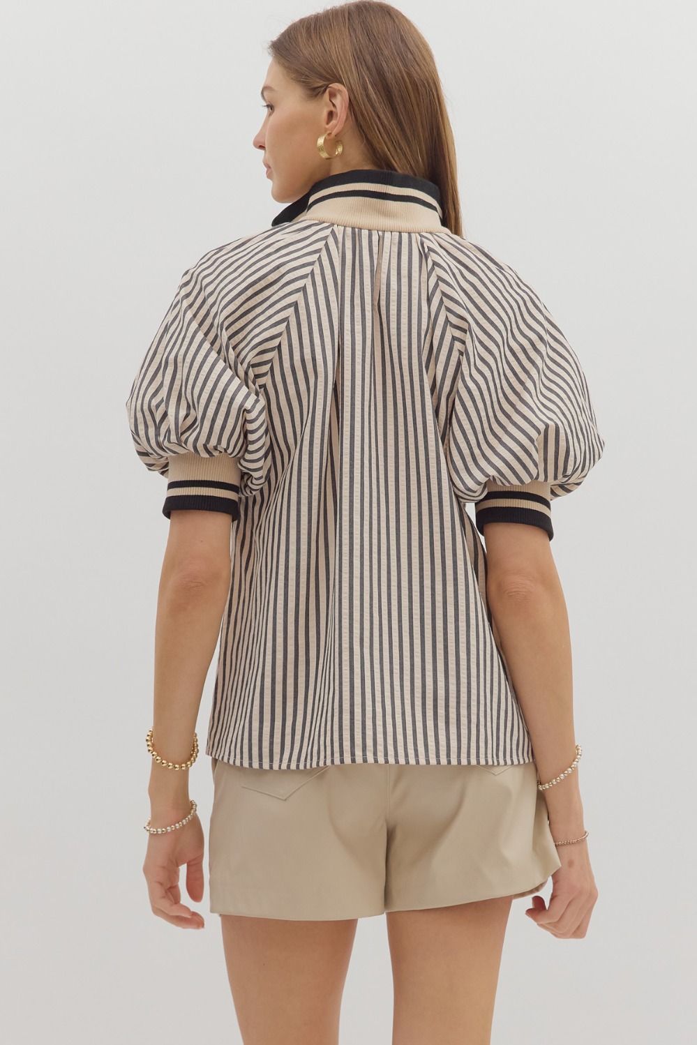 Noelle Ribbed Knit Puff Sleeve Top Entro