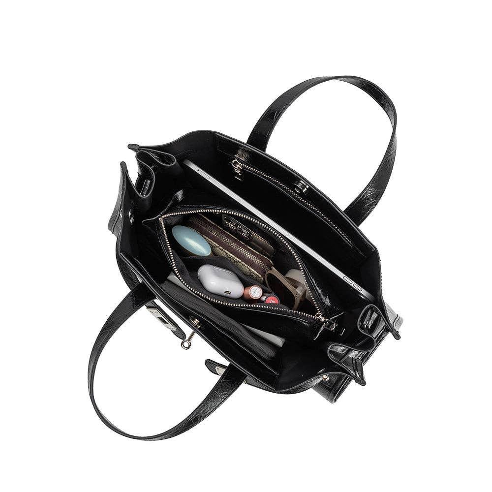 Sutton Black Recycled Vegan Leather Tote