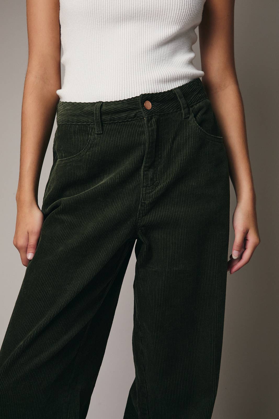 Margot Corduroy Wide-Leg Pants (Olive)