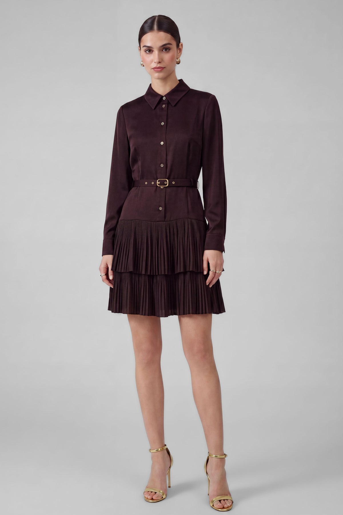 Cherry Lacquer Pleated Shirt Dress in Cherry Lacquer — detail view