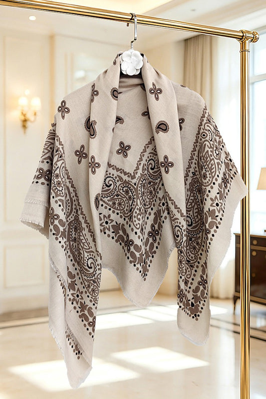 Paisley Faux Cashmere Scarf & Shawl — Beige