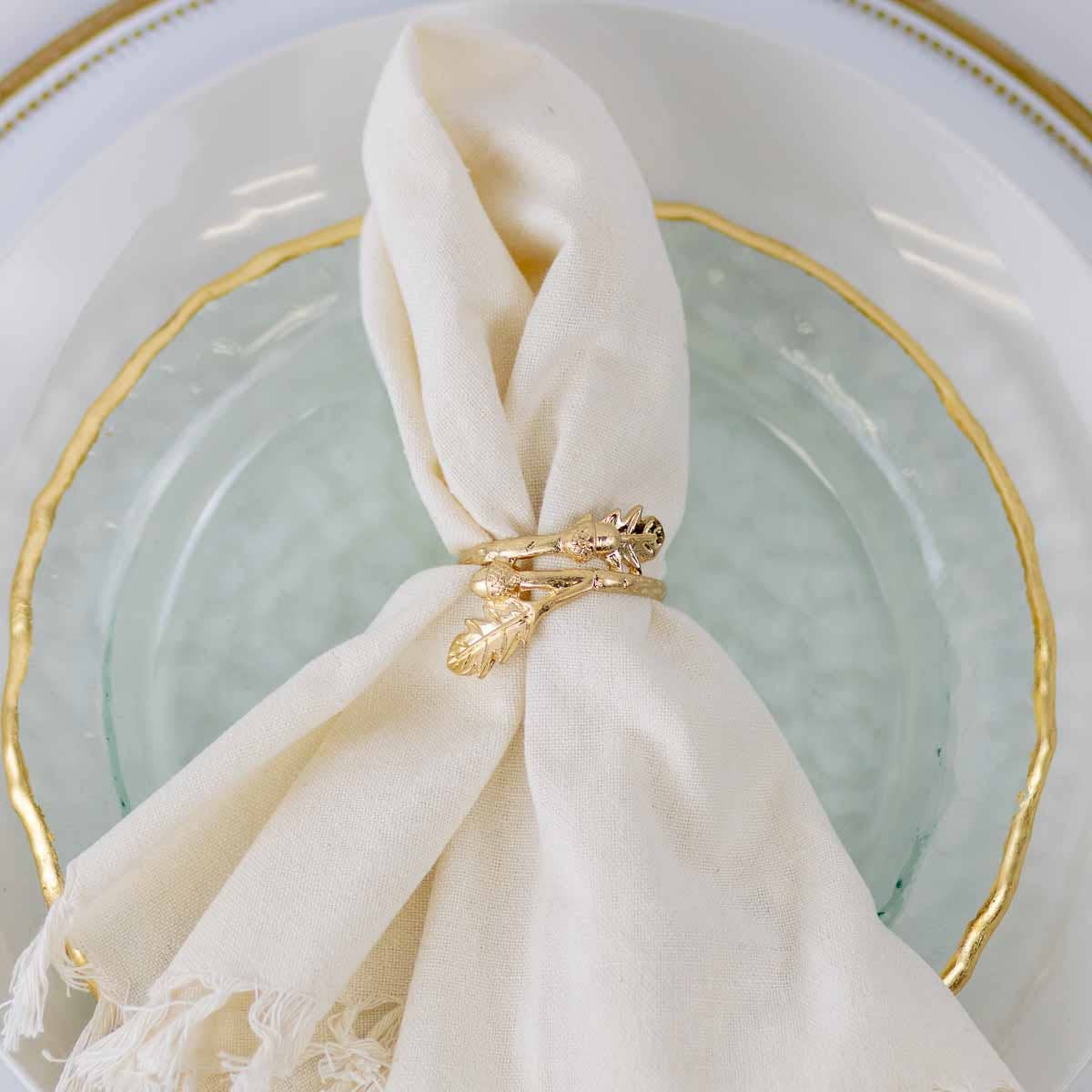 Acorn Branch Napkin Ring – Matte Gold (2")