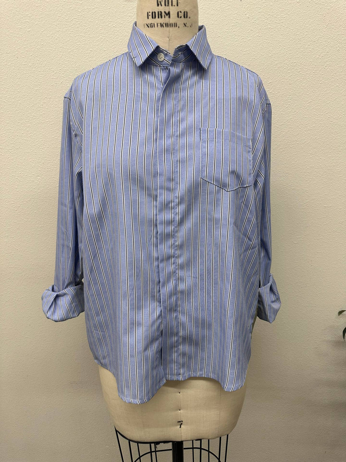 Brad & Rena Apparel Mila blue shirt with contrast back stripe detailing