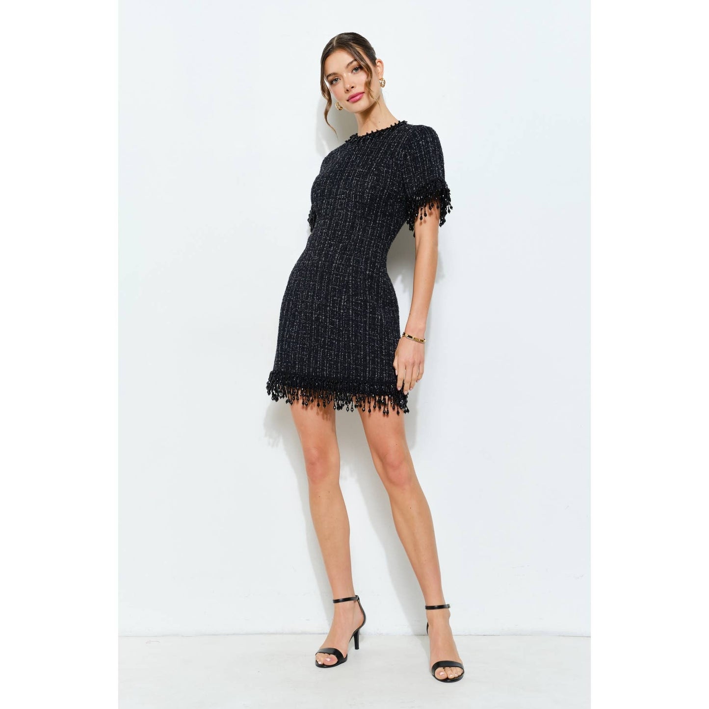 Beaded Fringe Tweed Mini Dress