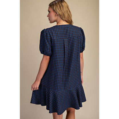 The Eliza V-Neck Flutter Mini Dress — Navy