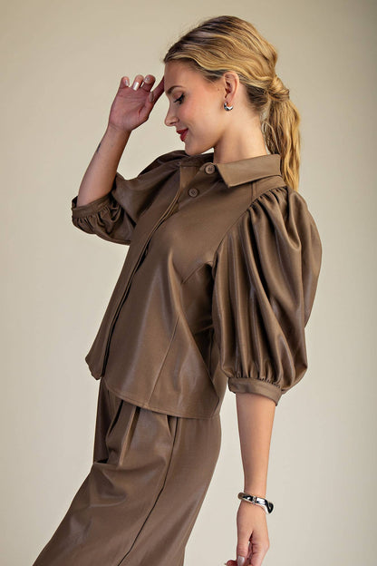 The Clara Puff Sleeve Button Down Top