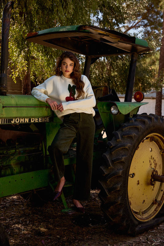 Margot Corduroy Wide-Leg Pants (Olive)