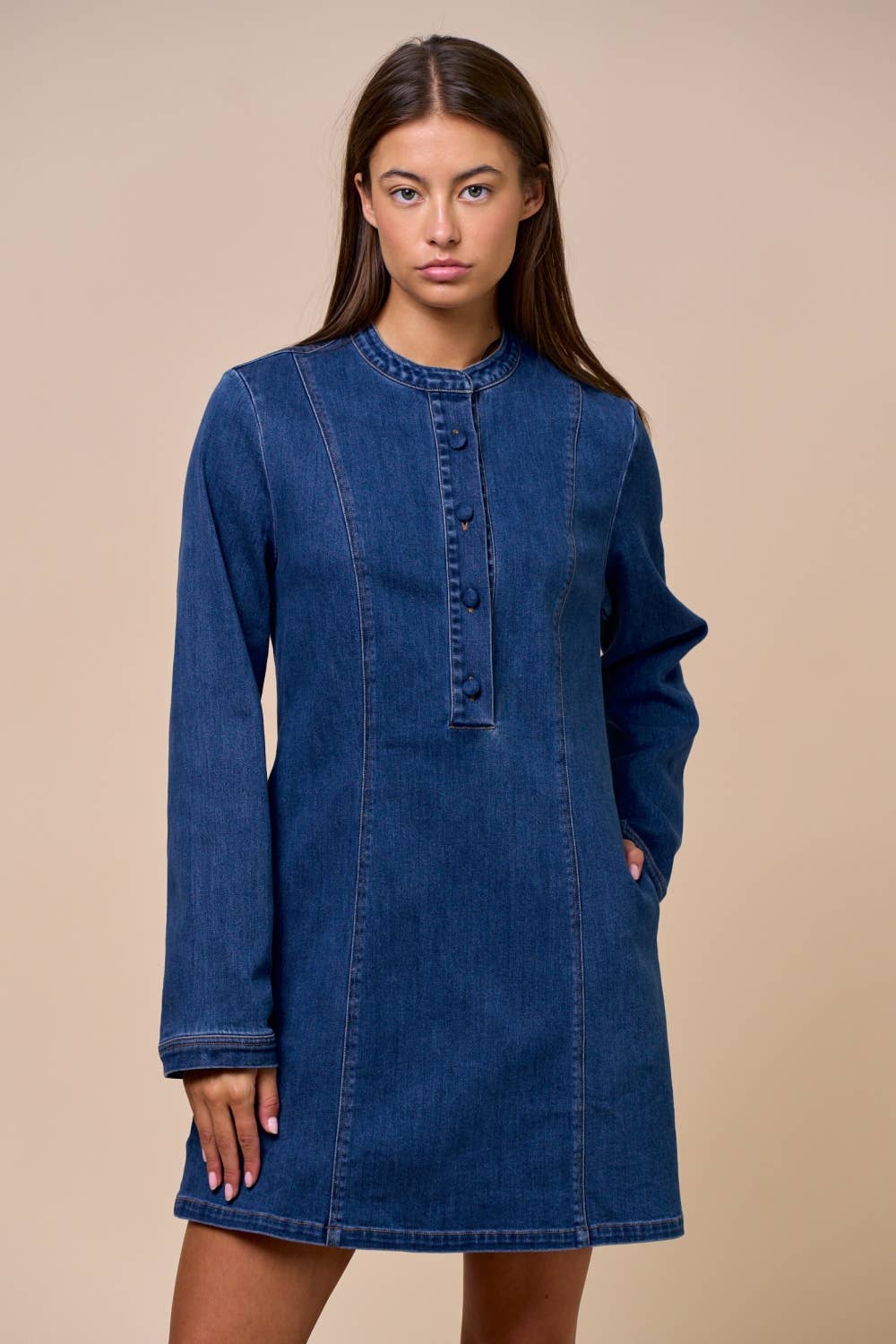 Sutton Long-Sleeve Denim Dress (Denim)