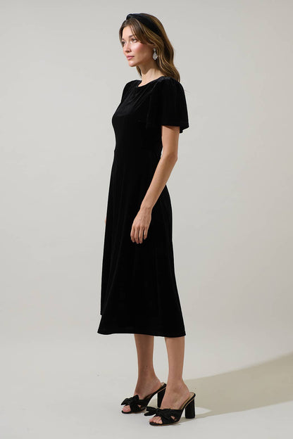 Mirba Velvet A-Line Midi Dress
