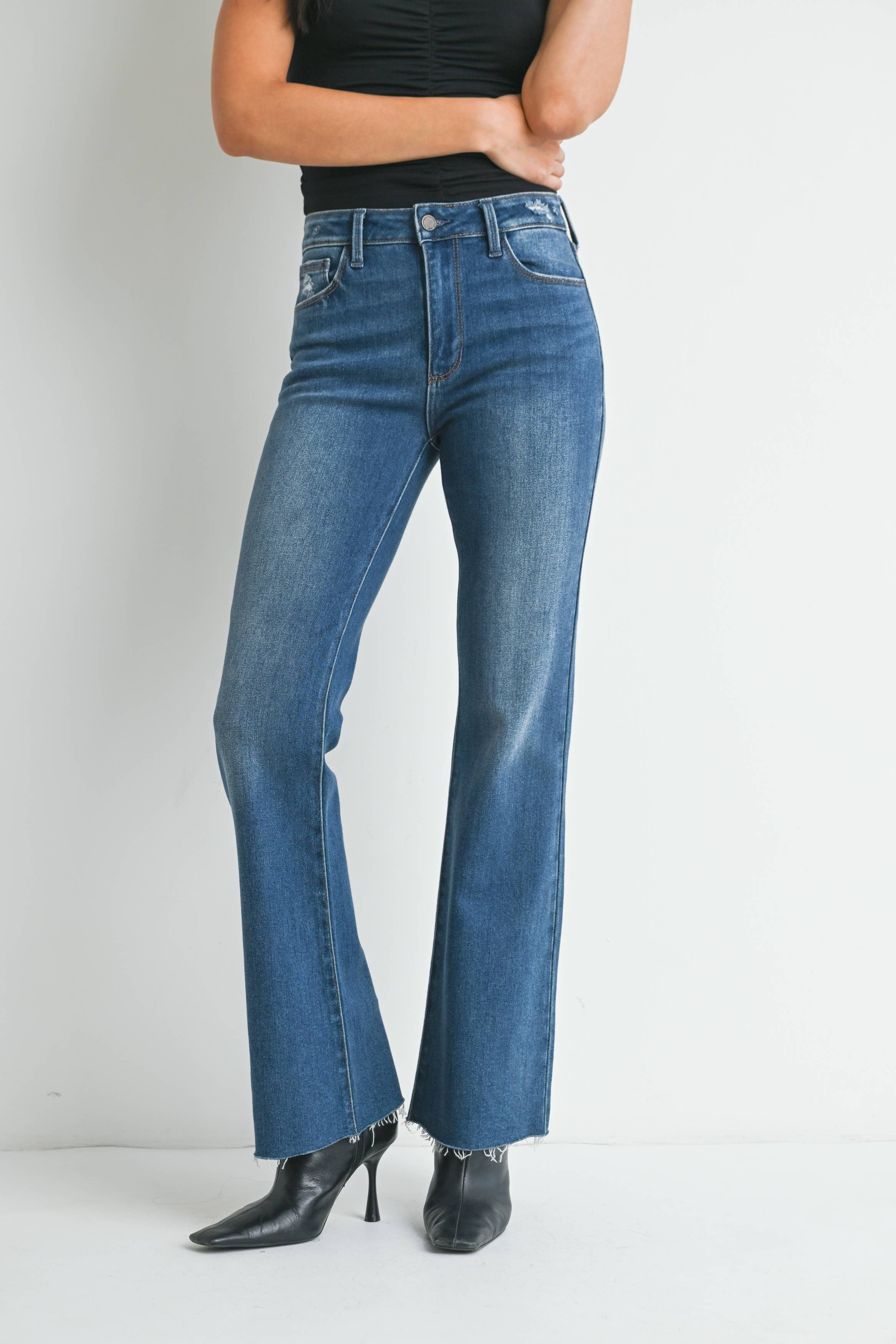 Rowan Flare Jeans with Hem Detail (Dark Wash) | Alice & Elizabeth