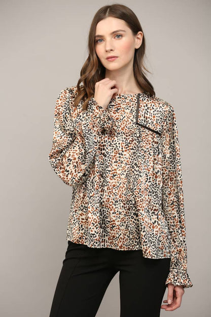 Esme Animal-Print Lace Peasant Blouse (Ivory Multi)