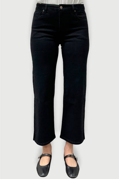 Oliver Logan Addington mid-rise wide-leg crop jeans in jet black, showing the stylish cropped length and wide leg design.