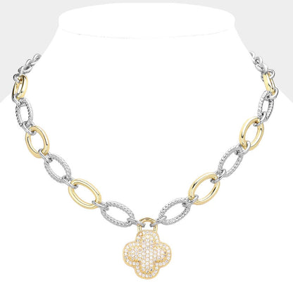 Adele CZ Stone Paved Quatrefoil Pendant Necklace