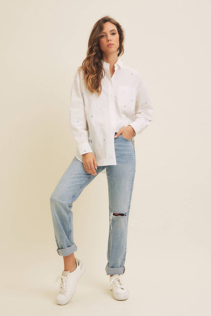 Full of Hearts Embroidery Button-Down Shirt