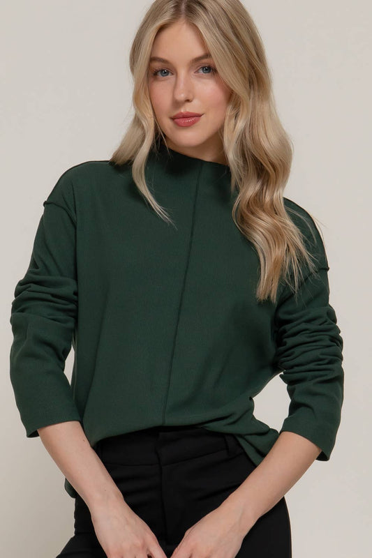 The Elowen Brushed Rib Top – Deep Forest Green
