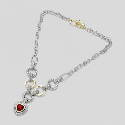 Emilia Two-Tone Textured Heart Pendant Necklace (Red)