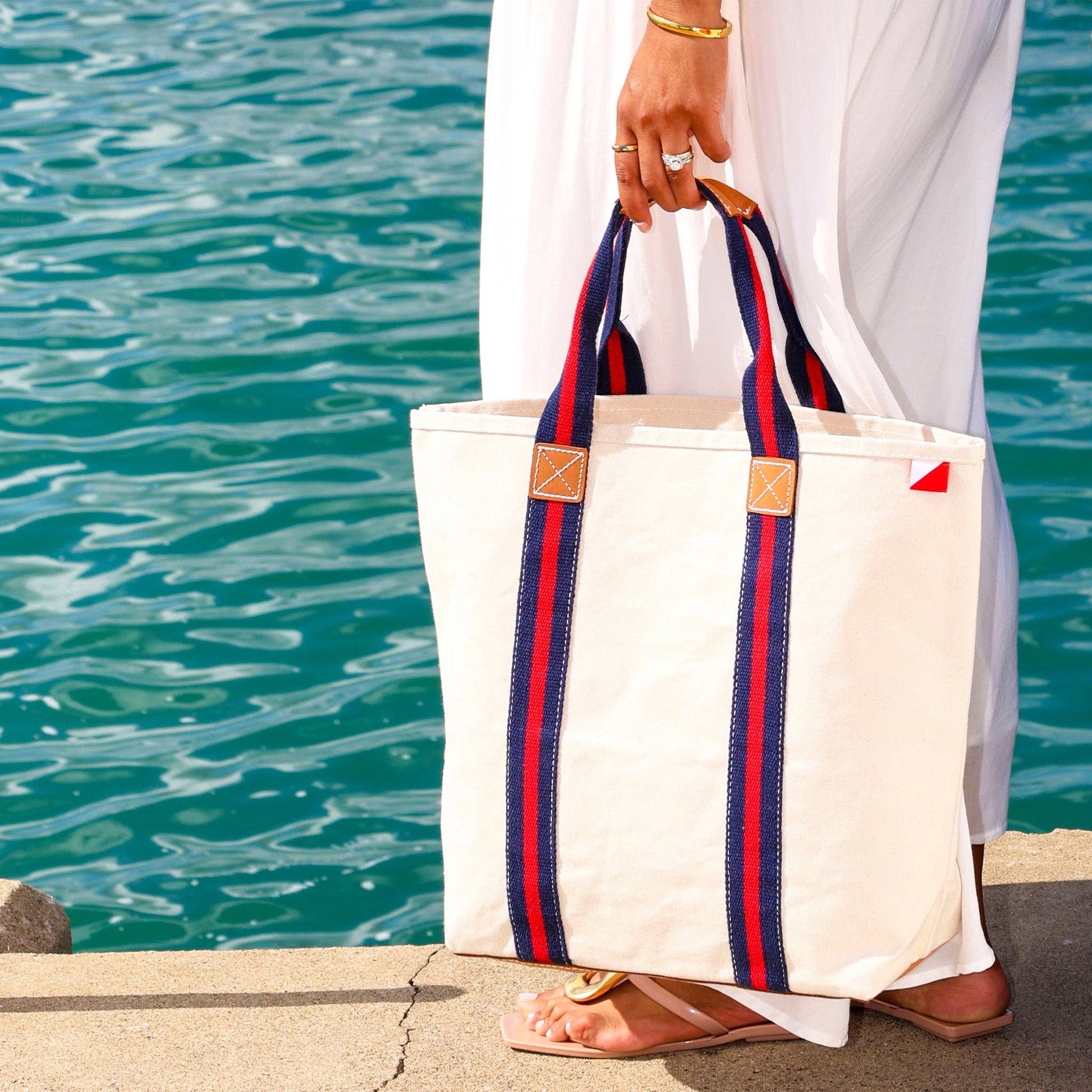 ShoreBags Society Canvas Leather Tote bag with sturdy handles and spacious interior, stylish for everyday use.