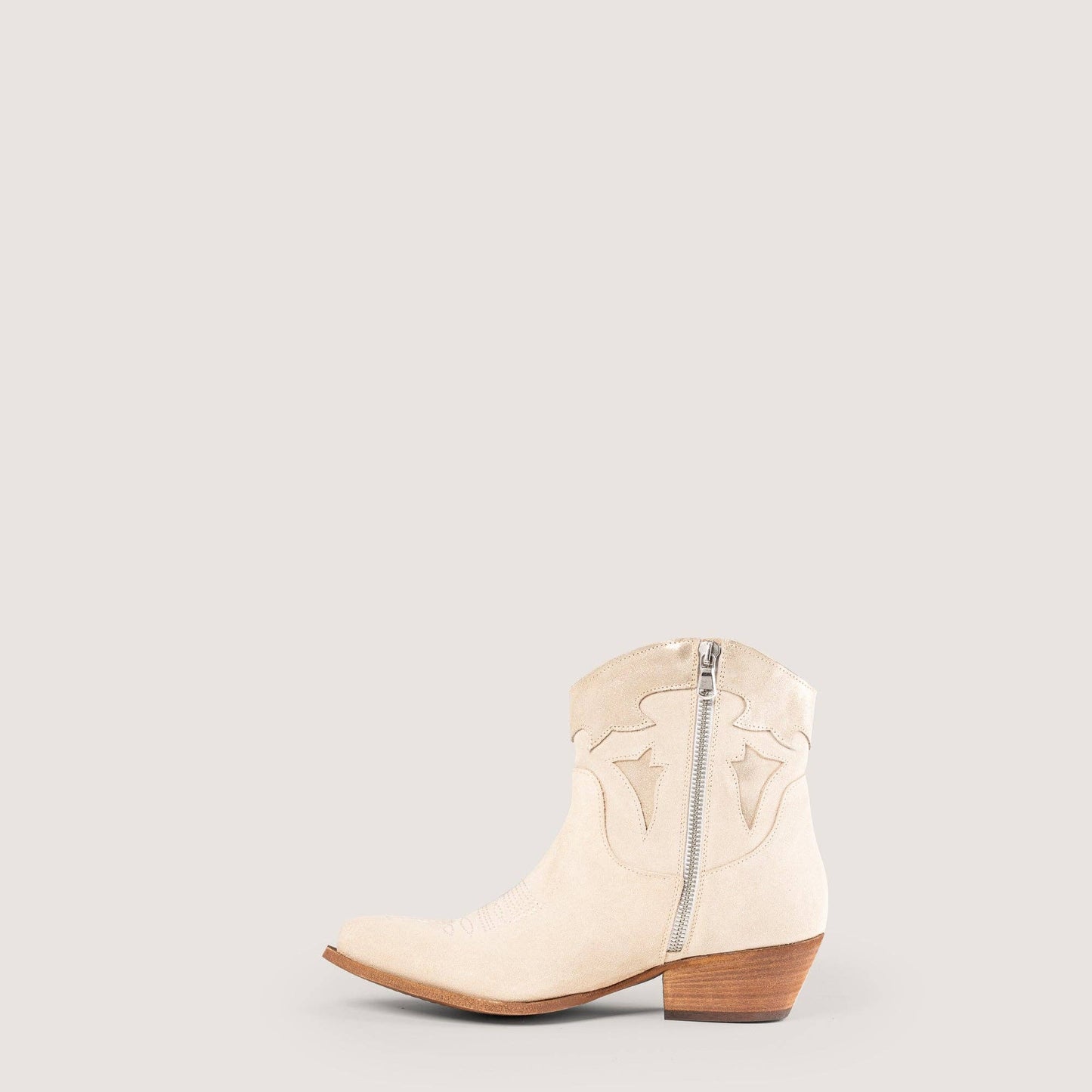 Vicky Shine Beige Texan Ankle Boots