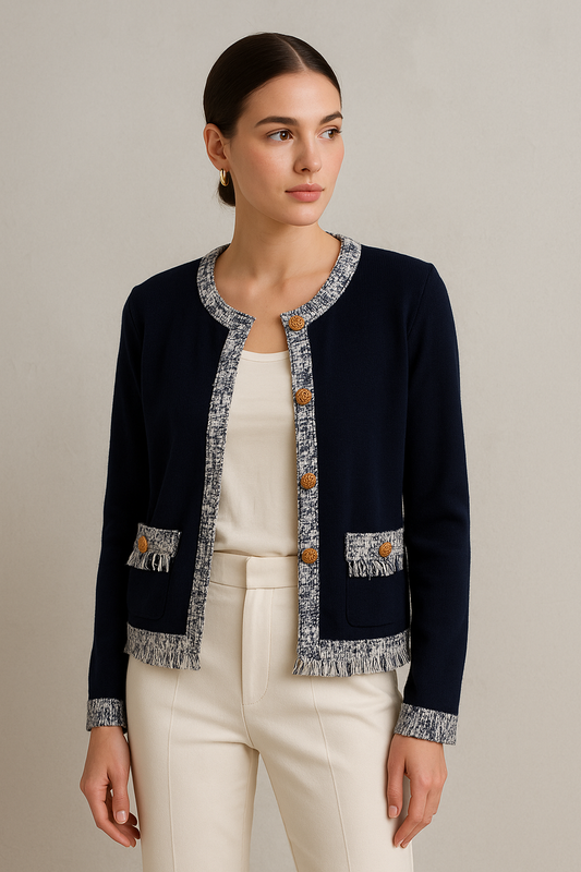 The Elle Tweed-Trim Cardigan Entro