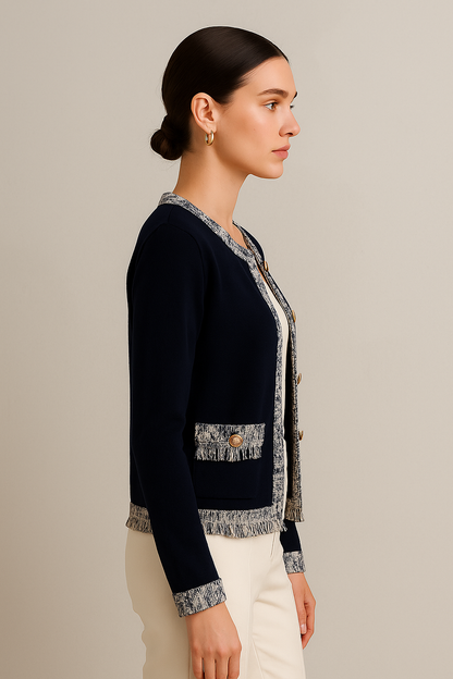 The Elle Tweed-Trim Cardigan Entro