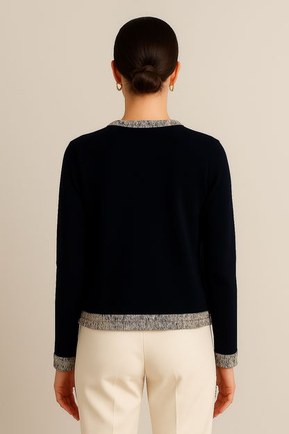 The Elle Tweed-Trim Cardigan Entro